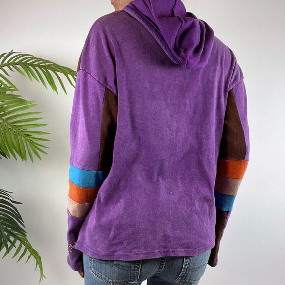 Vintage 90s Boho Fairy Grunge Striped Patchwork Hippie Hoodie Jacket / Size: M - Picture 3 of 3